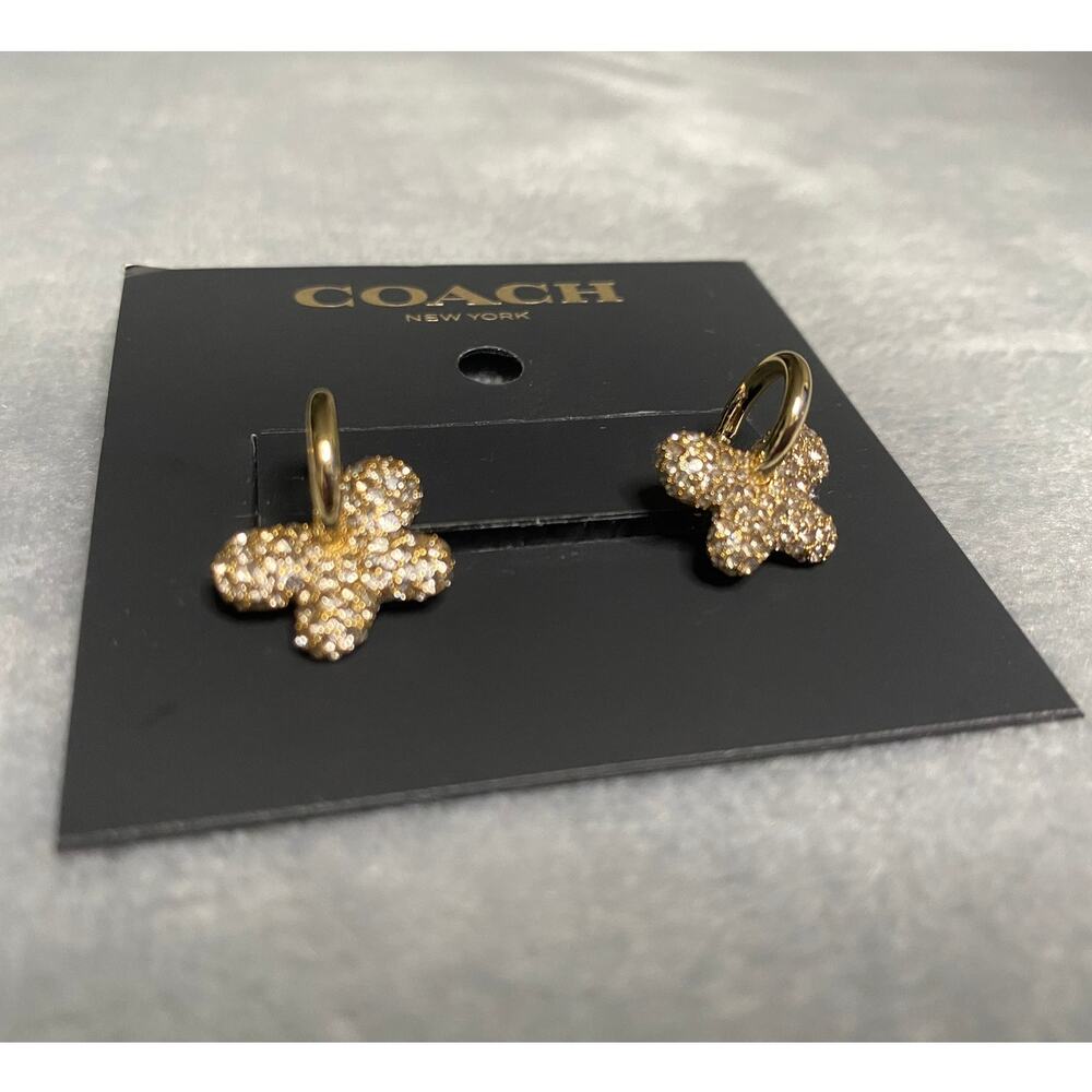 Coach Pavé Butterfly Huggie Earrings Women’s Gold Plated Brass Sparkle NWT - Picture 2 of 5